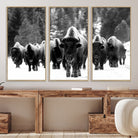 62434-MGV-CV-36X24-Bison Herd in Snow Wall Art Canvas Print | Rustic Western Bison Wall Art for Decor for Living Room, Office, and Farmhouse Decor | Framed