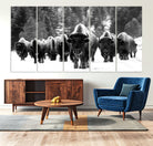 62434-MGV-CV-36X24-Bison Herd in Snow Wall Art Canvas Print | Rustic Western Bison Wall Art for Decor for Living Room, Office, and Farmhouse Decor | Framed