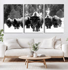 62434-MGV-CV-60X30-3P-Bison Herd in Snow Wall Art Canvas Print | Rustic Western Bison Wall Art for Decor for Living Room, Office, and Farmhouse Decor | Framed