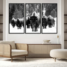 62434-MGV-FC-48X32-3P_Black-Bison Herd in Snow Wall Art Canvas Print | Rustic Western Bison Wall Art for Decor for Living Room, Office, and Farmhouse Decor | Framed