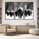 62434-MGV-FC-48X32-3P_Walnut-Bison Herd in Snow Wall Art Canvas Print | Rustic Western Bison Wall Art for Decor for Living Room, Office, and Farmhouse Decor | Framed