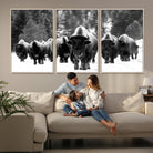 62434-MGV-FC-60X30-3P_Natural-Bison Herd in Snow Wall Art Canvas Print | Rustic Western Bison Wall Art for Decor for Living Room, Office, and Farmhouse Decor | Framed