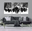 62434-MGV-FC-60X30-3P_White-Bison Herd in Snow Wall Art Canvas Print | Rustic Western Bison Wall Art for Decor for Living Room, Office, and Farmhouse Decor | Framed