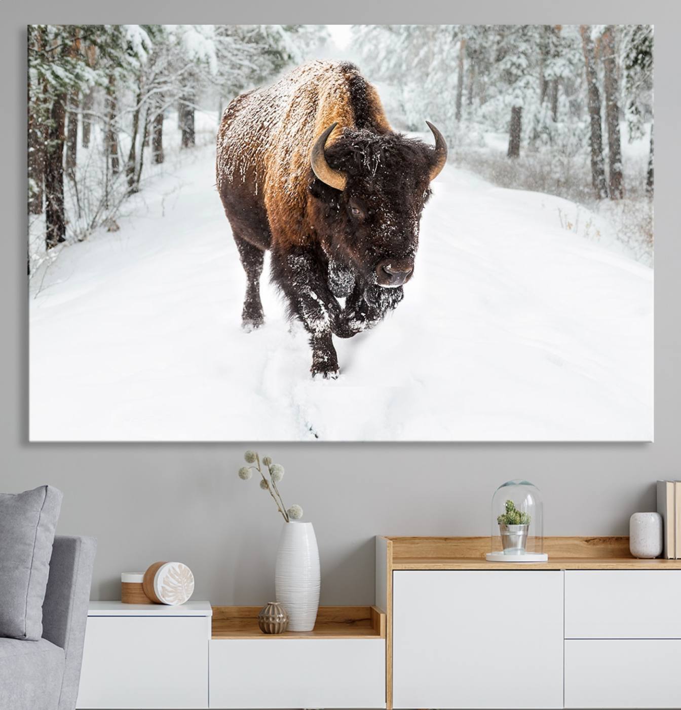 10109-MGV-CV-36X24-Bison Wall Art Canvas Print For Farmhouse, Animal Canvas Print, Wild Animal Wall Art