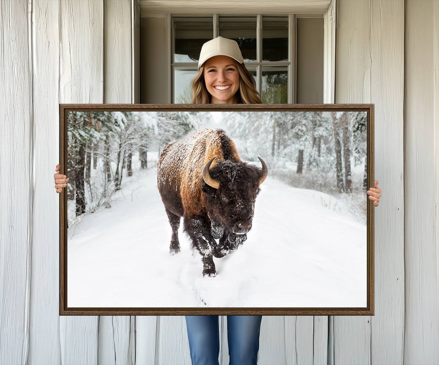 10109-MGV-CV-36X24-Bison Wall Art Canvas Print For Farmhouse, Animal Canvas Print, Wild Animal Wall Art