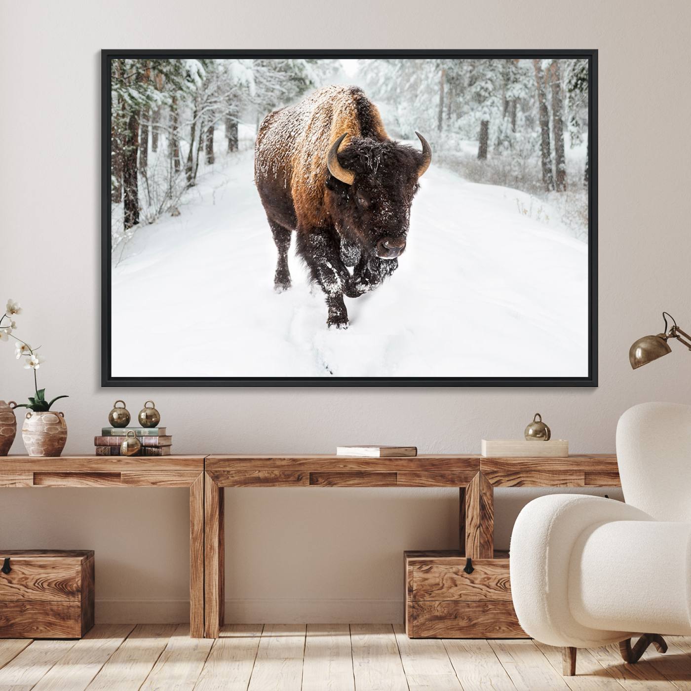 10109-MGV-FC-36X24_Black-Bison Wall Art Canvas Print For Farmhouse, Animal Canvas Print, Wild Animal Wall Art
