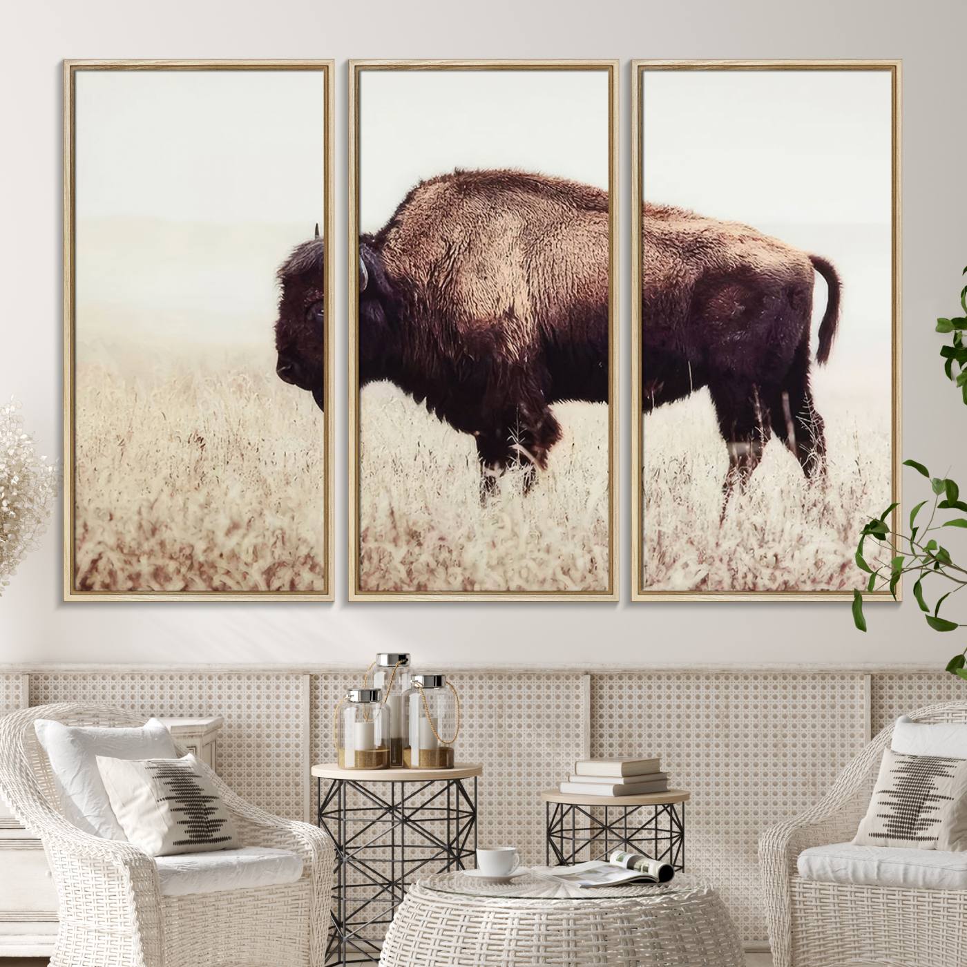 48406-MGV-CV-36X24-Bison in Field Wall Art Canvas Print For Farmhouse Barn Decor