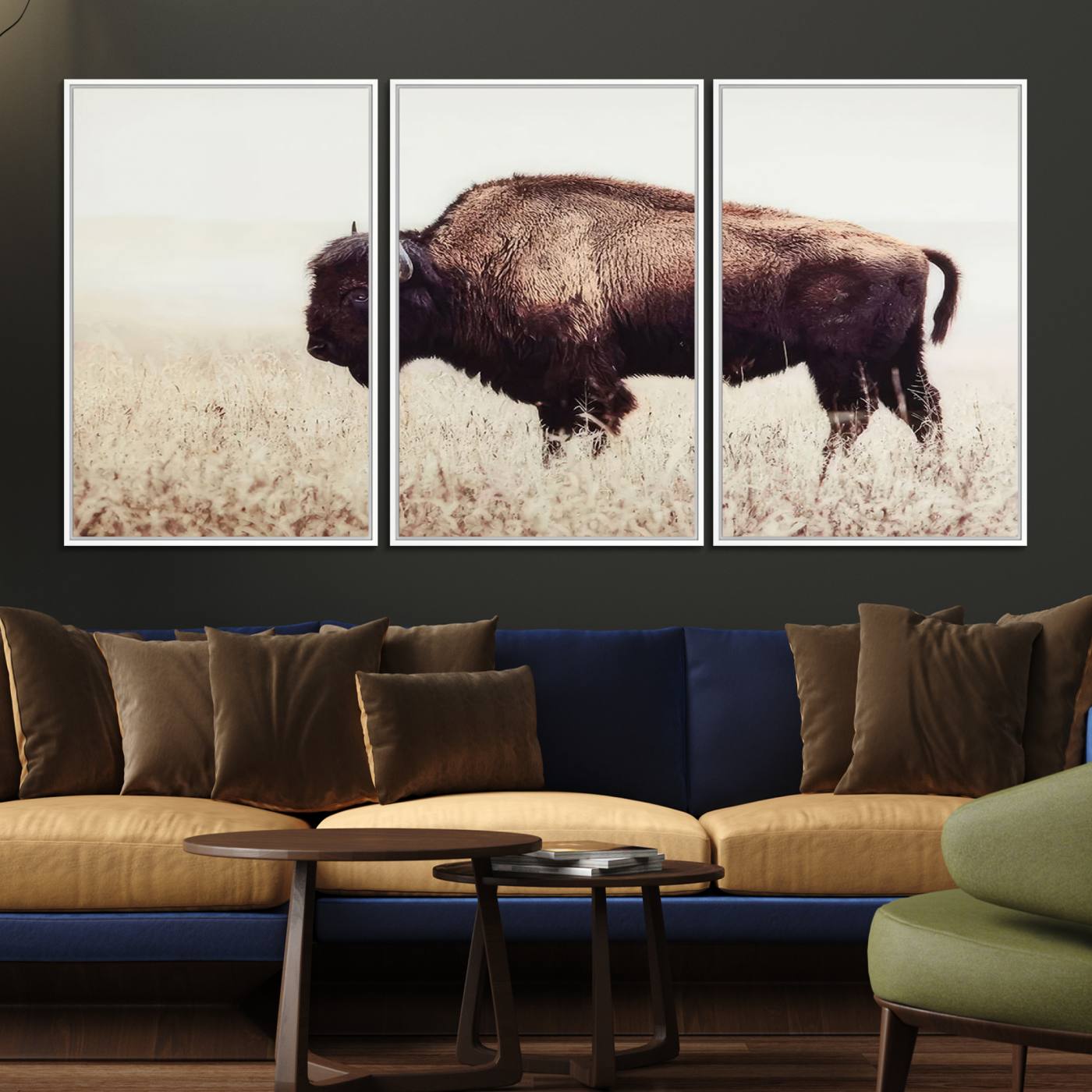 48406-MGV-FC-60X30-3P_White-Bison in Field Wall Art Canvas Print For Farmhouse Barn Decor