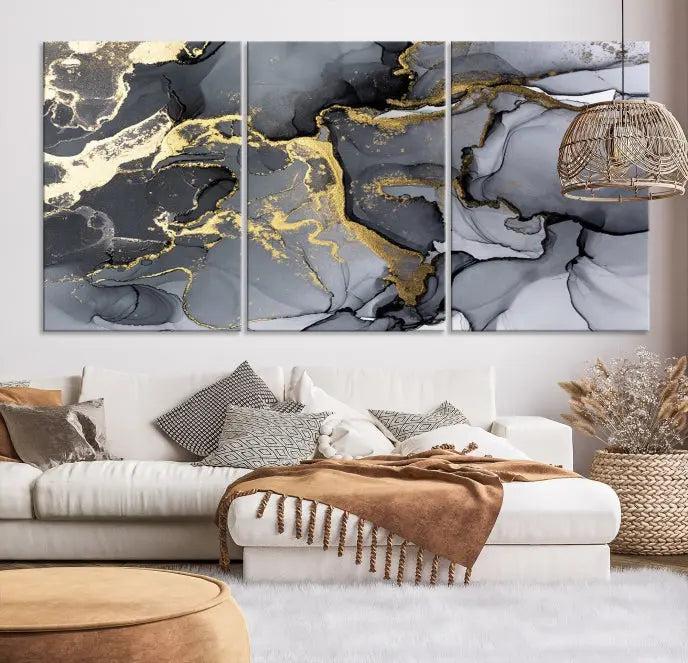 Black Marble Fluid Effect Wall Art Abstract Canvas Wall Art Print 