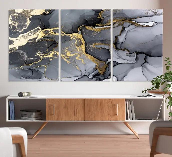 Black Marble Fluid Effect Wall Art Abstract Canvas Wall Art Print 