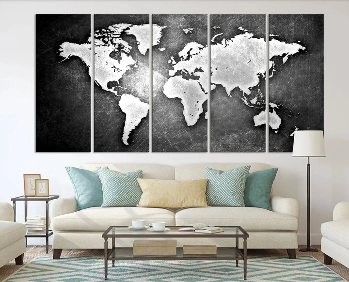 Black Metallic Wall Art World Map Map Canvas Print