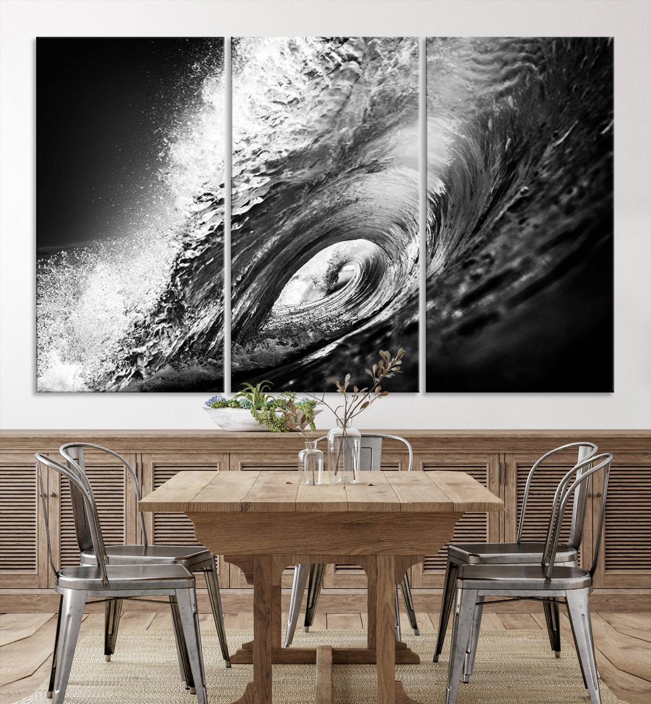 22702-MGV-CV-36X24-Black Ocean Wave at Sunset Canvas Art, Large Wall Print of Vibrant Water Waves, Black Ocean Wave