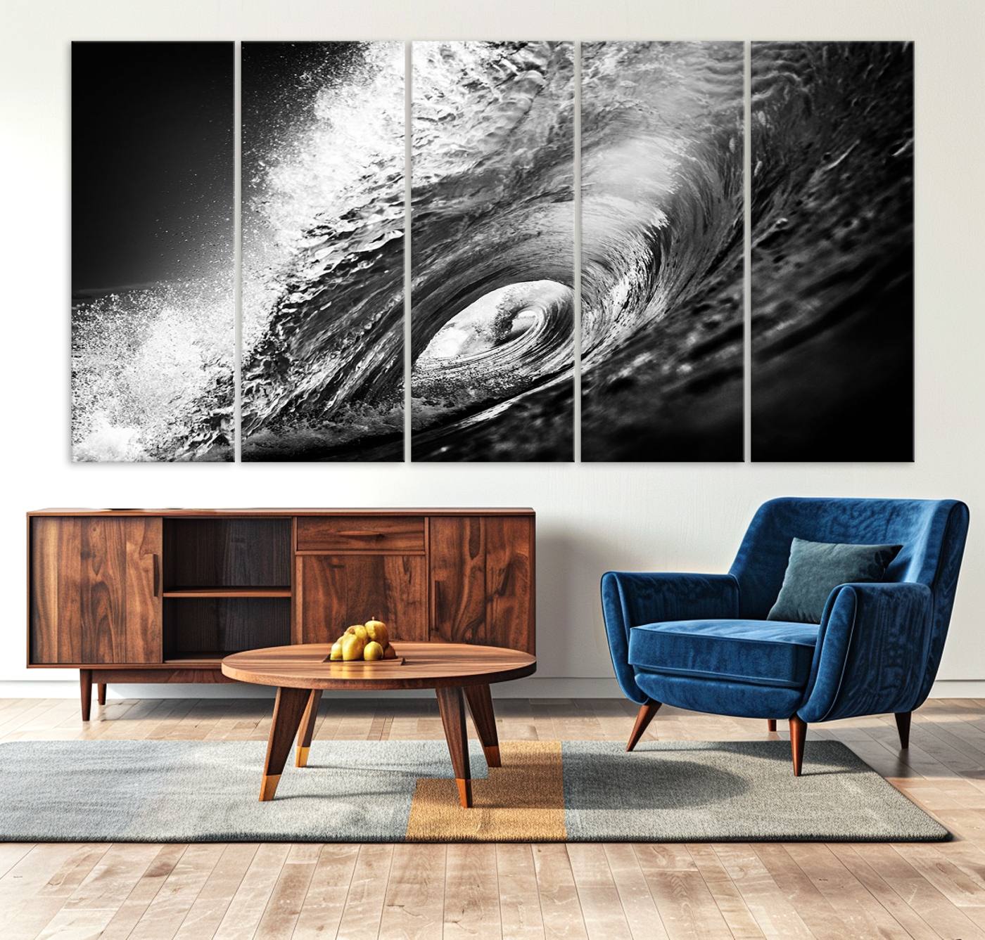22702-MGV-CV-36X24-Black Ocean Wave at Sunset Canvas Art, Large Wall Print of Vibrant Water Waves, Black Ocean Wave