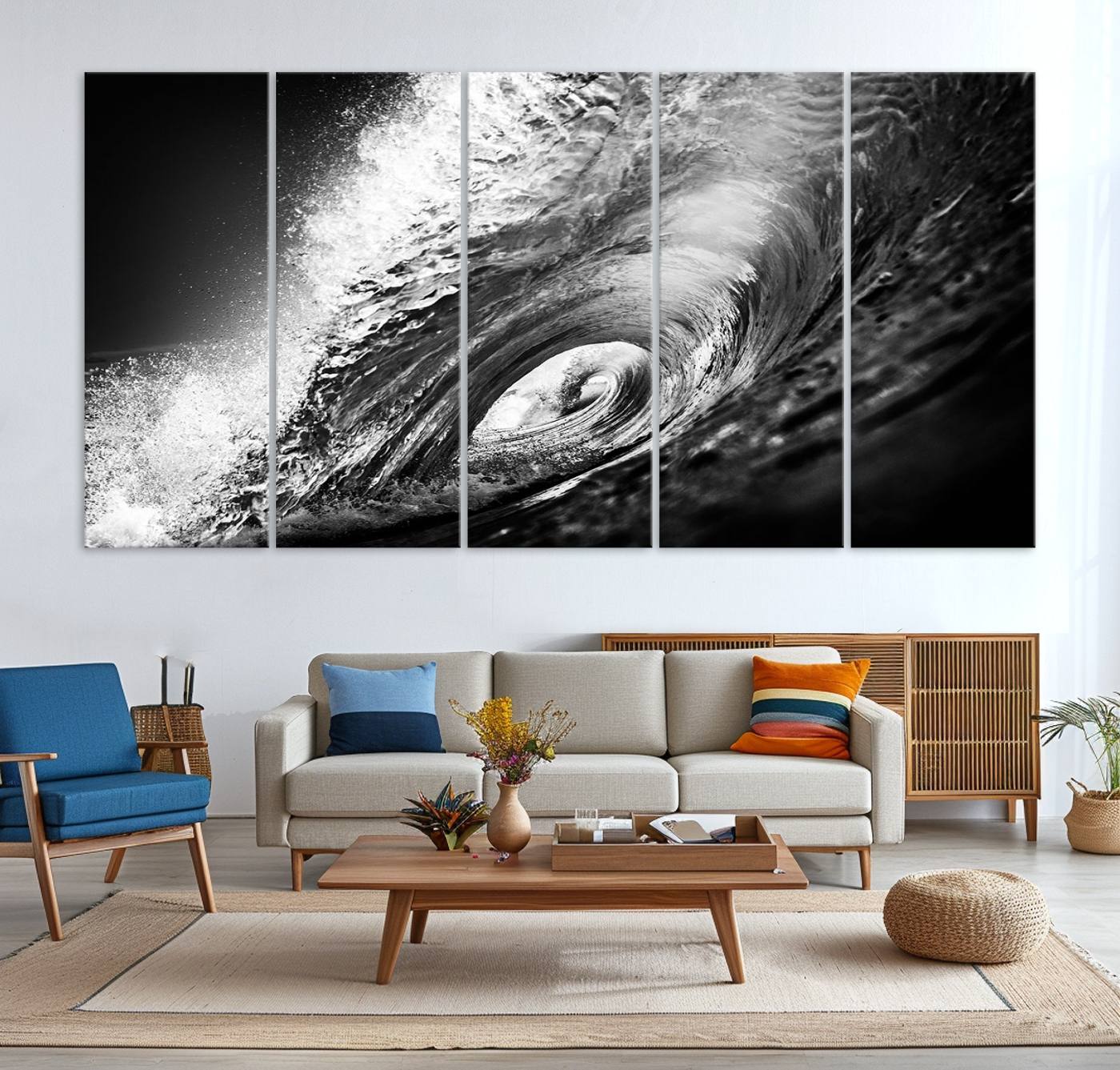 22702-MGV-CV-36X24-Black Ocean Wave at Sunset Canvas Art, Large Wall Print of Vibrant Water Waves, Black Ocean Wave