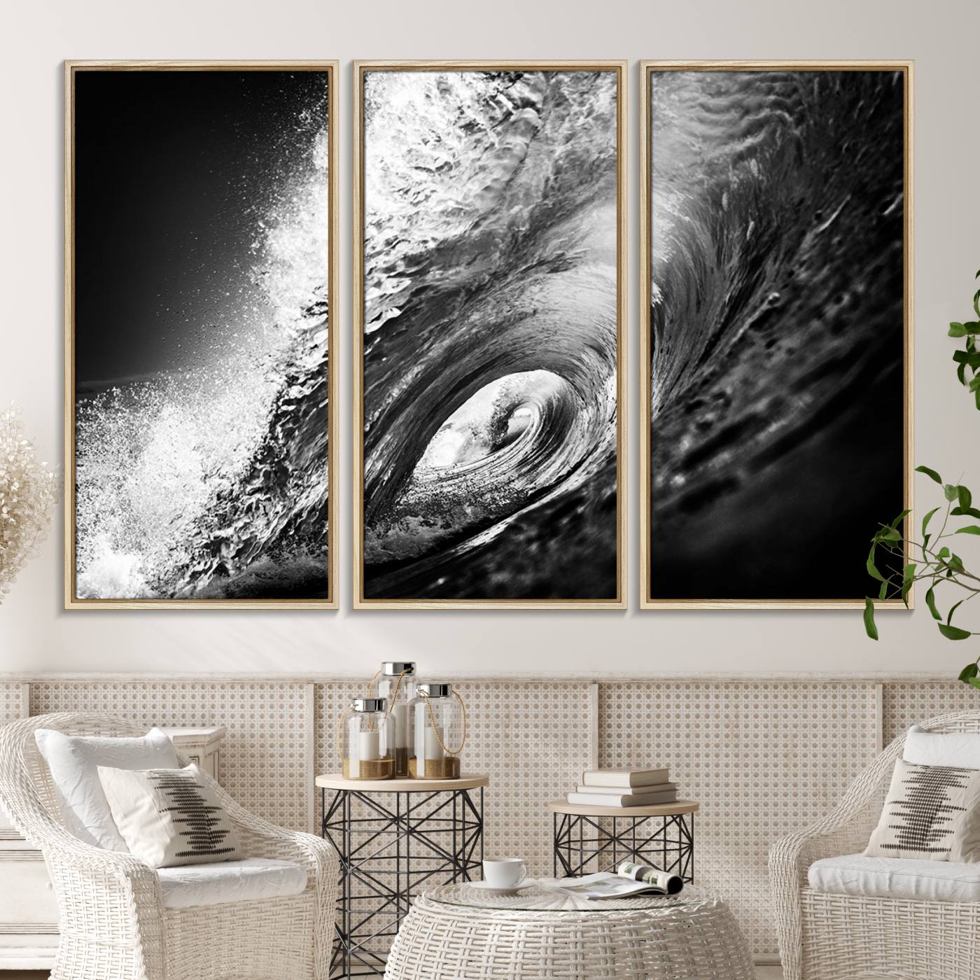 Black Ocean Wave at Sunset Canvas Art, Large Wall Print of Vibrant