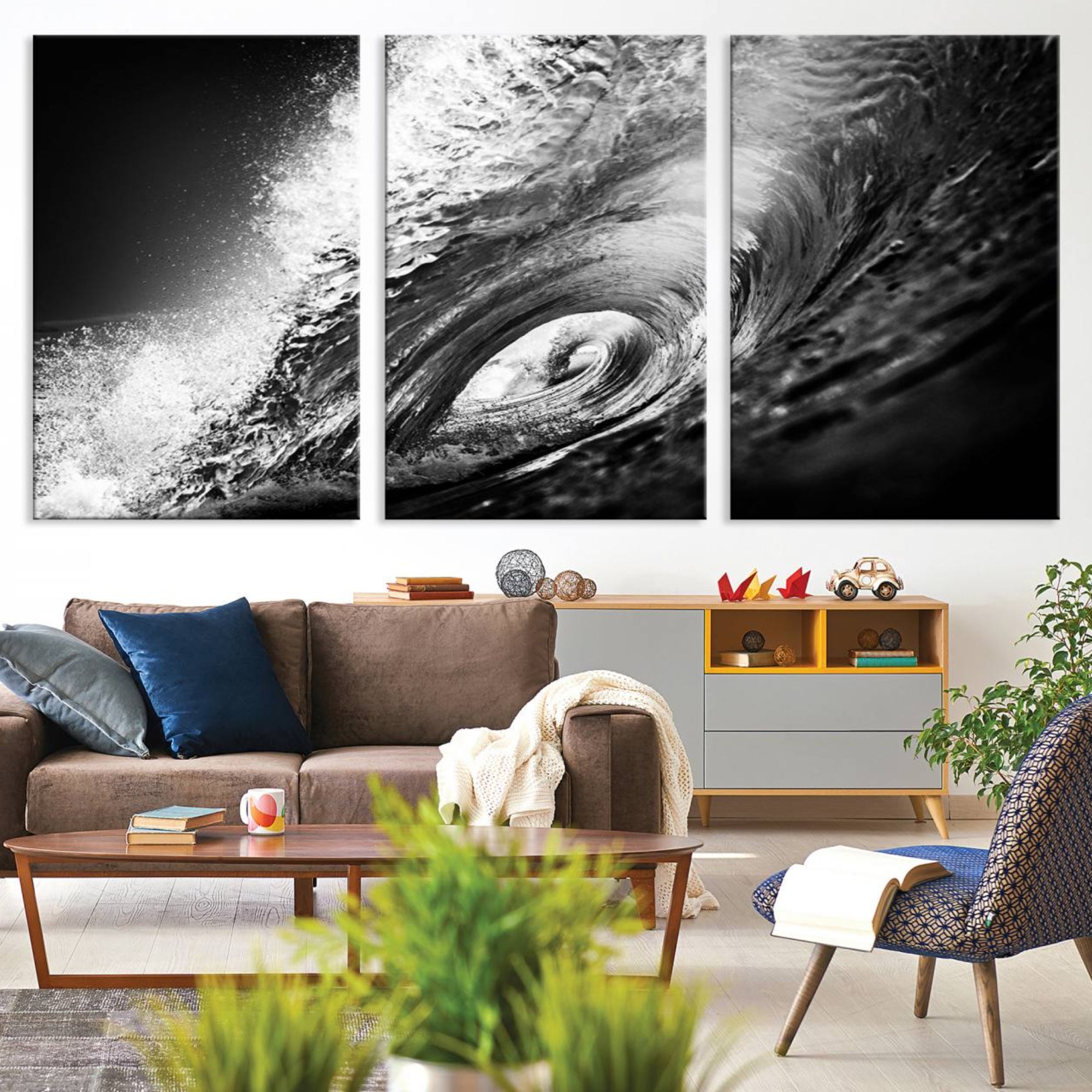 22702-MGV-CV-36X24-Black Ocean Wave at Sunset Canvas Art, Large Wall Print of Vibrant Water Waves, Black Ocean Wave
