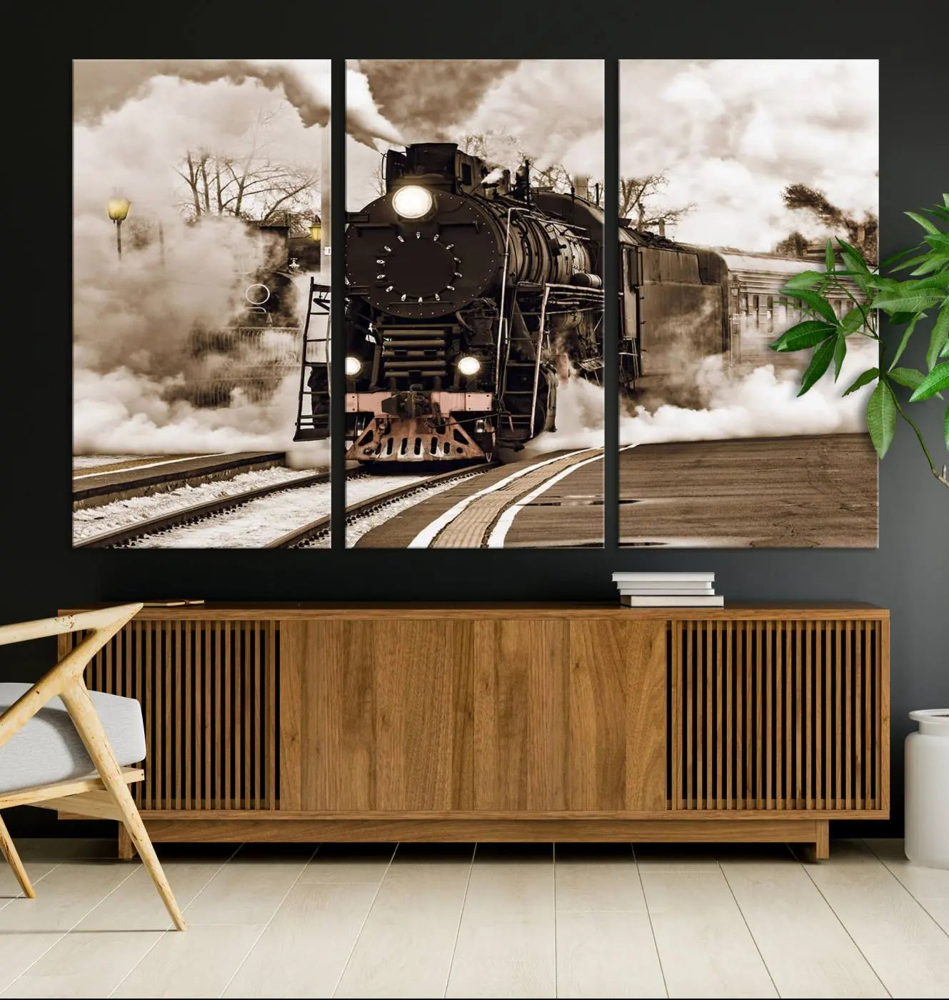 31136-MGV-CV-36X24-Black Steam Train Canvas Wall Art Print Steam Locomotive Art Canvas