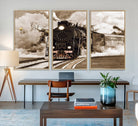 31136-MGV-FC-48X32-3P_Natural-Black Steam Train Canvas Wall Art Print Steam Locomotive Art Canvas