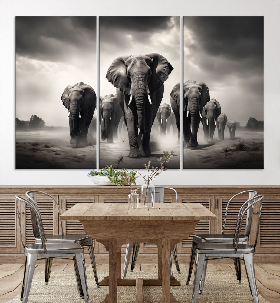 Edit-Images-Black White Elephant Family Wall Art Canvas Print