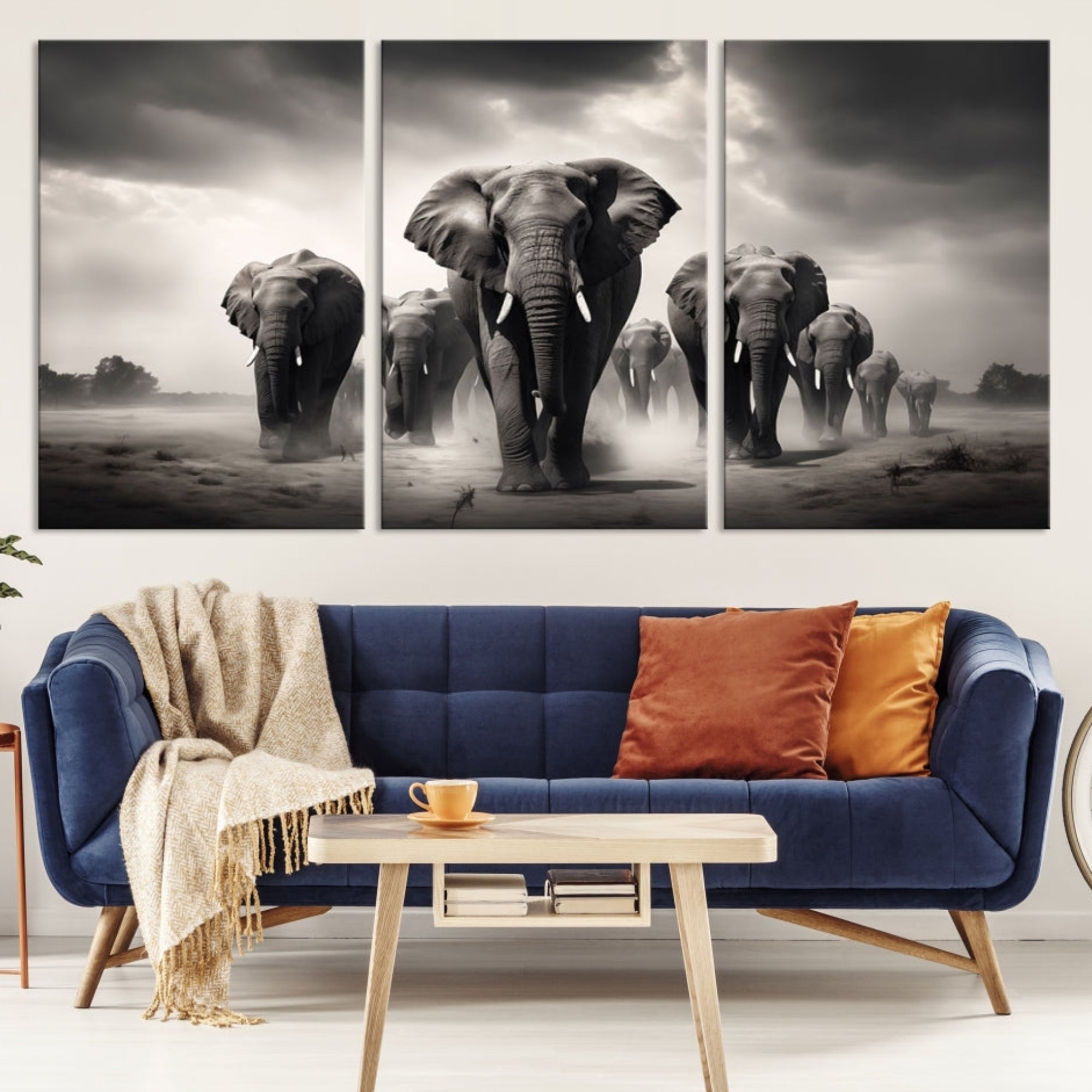 Edit-Images-Black White Elephant Family Wall Art Canvas Print