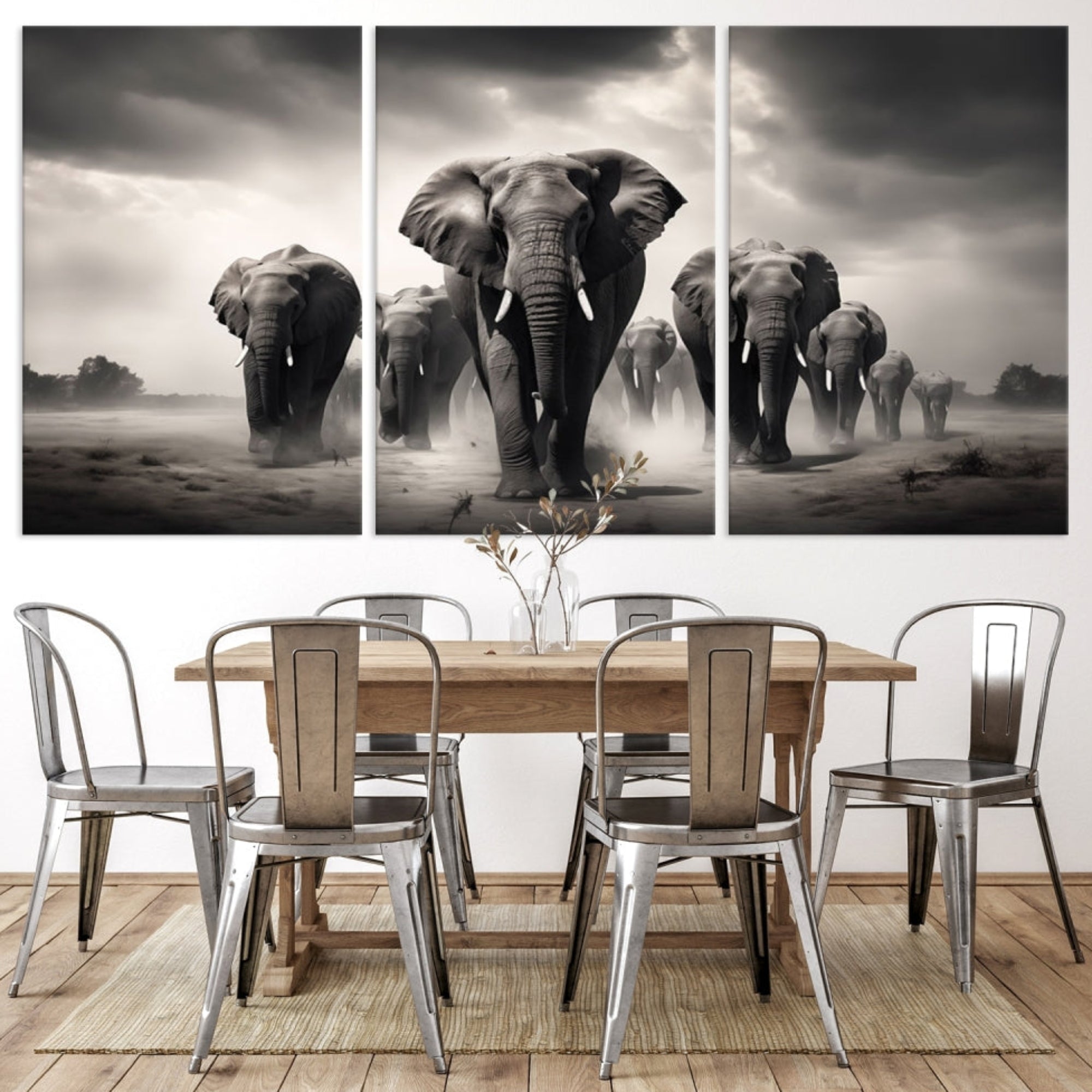 Edit-Images-Black White Elephant Family Wall Art Canvas Print