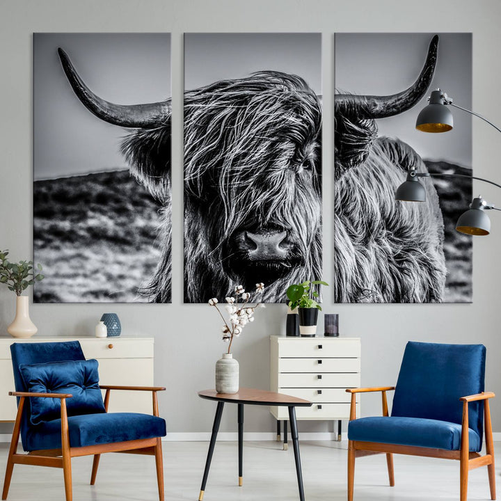 Black and White Cow Wall Art Canvas Print Highland Cattle Canvas Art