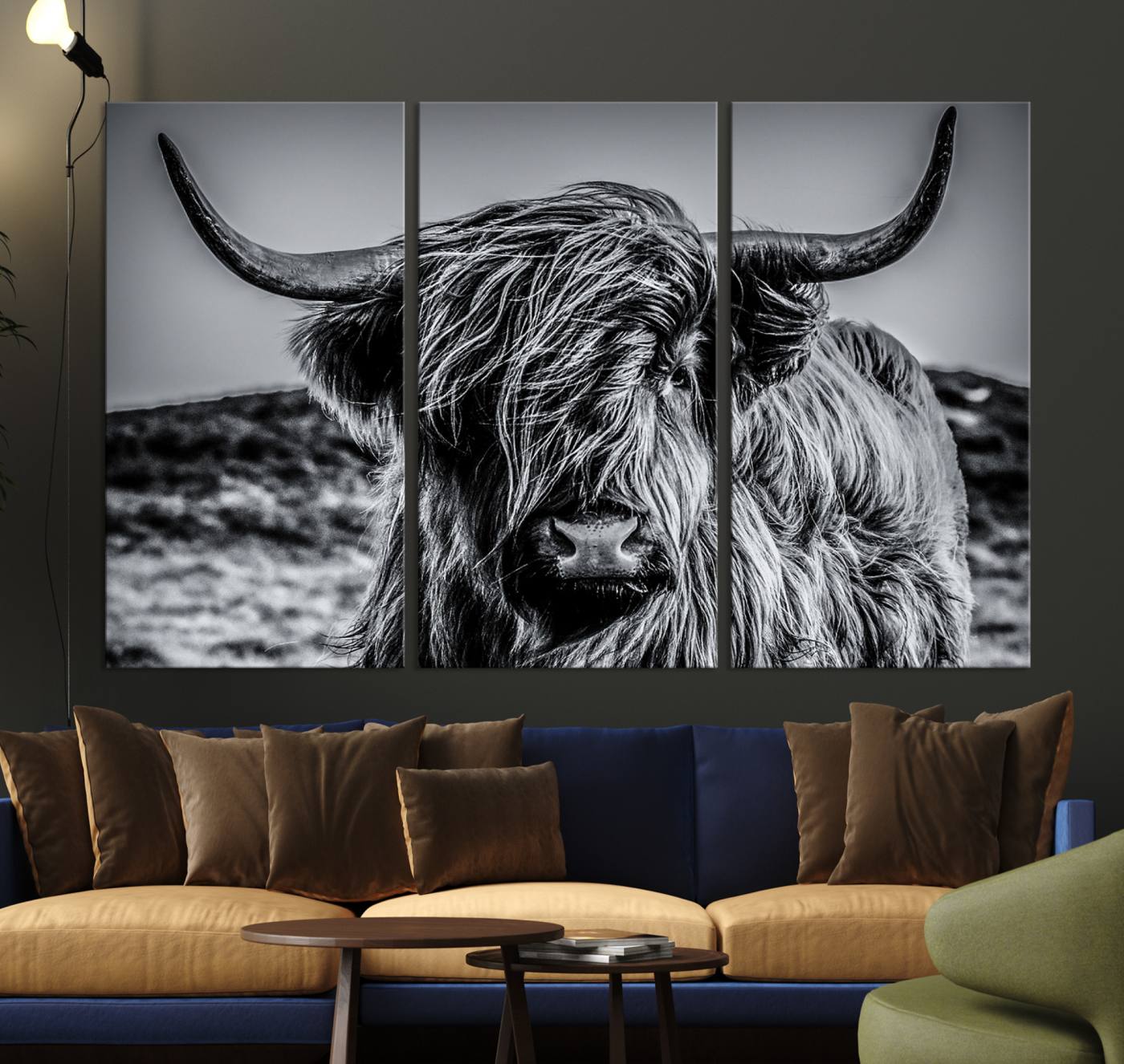 14594-MGV-CV-36X24-Black and White Cow Wall Art Canvas Print Highland Cattle Canvas Art