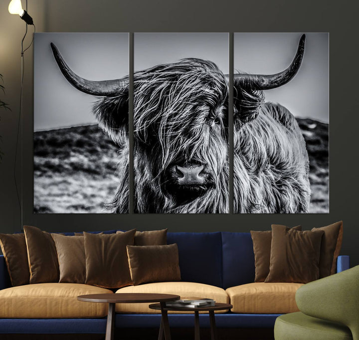 Black and White Cow Wall Art Canvas Print Highland Cattle Canvas Art