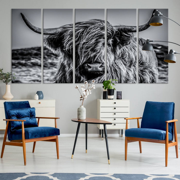 Black and White Cow Wall Art Canvas Print Highland Cattle Canvas Art