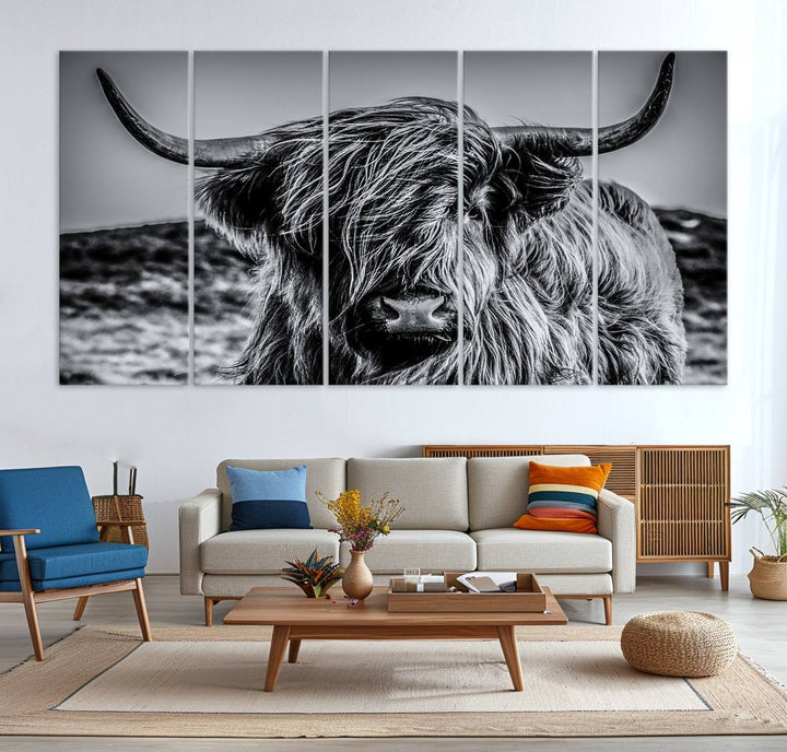 Black and White Cow Wall Art Canvas Print Highland Cattle Canvas Art