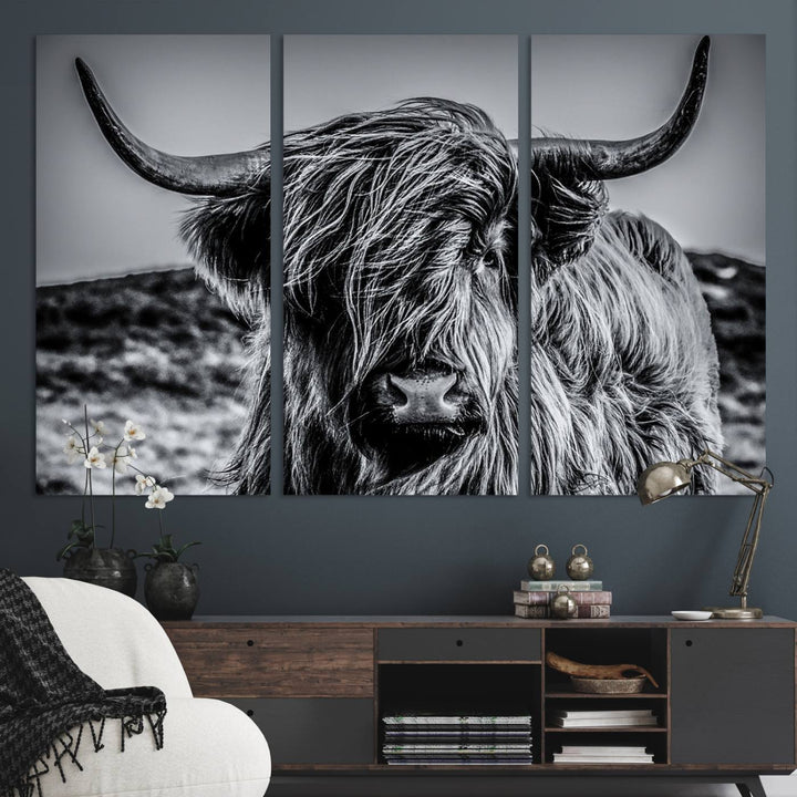 Black and White Cow Wall Art Canvas Print Highland Cattle Canvas Art