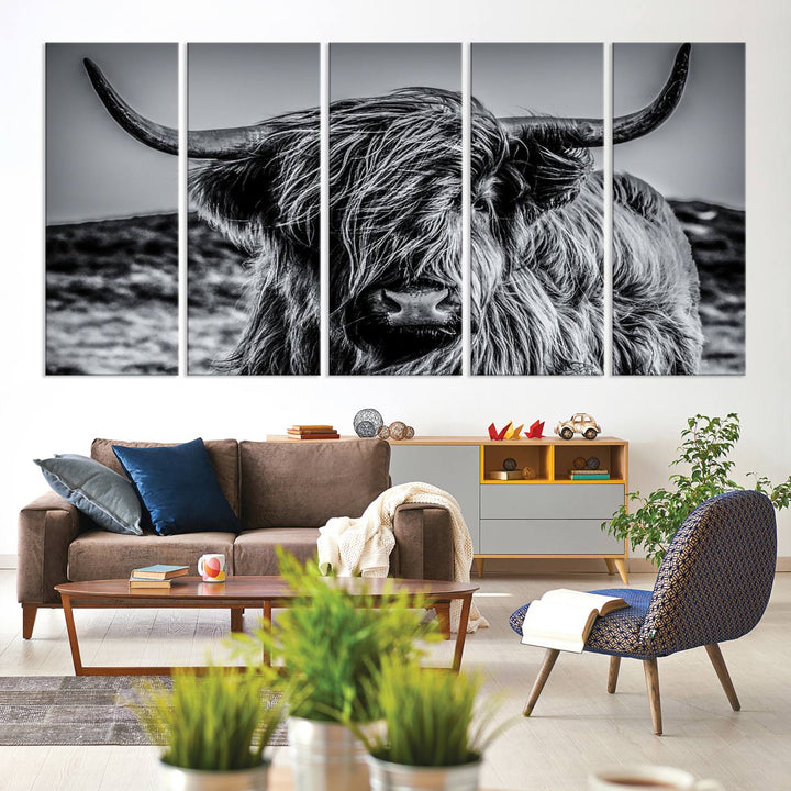 Black and White Cow Wall Art Canvas Print Highland Cattle Canvas Art