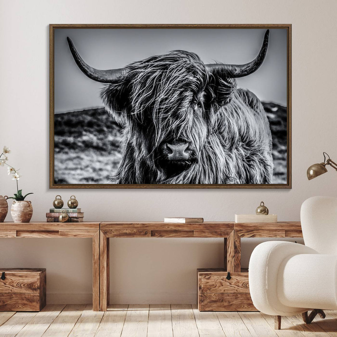 Black and White Cow Wall Art Canvas Print Highland Cattle Canvas Art