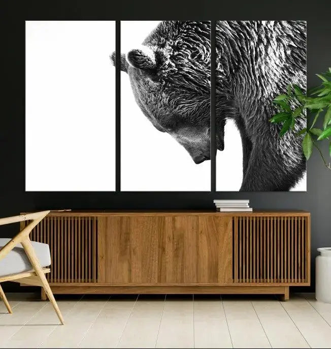 Black and White Grizzly 399 Bear Canvas Print Wall Art | Large Wildlife Canvas Print for Living Room, Office, Cabin Decor
