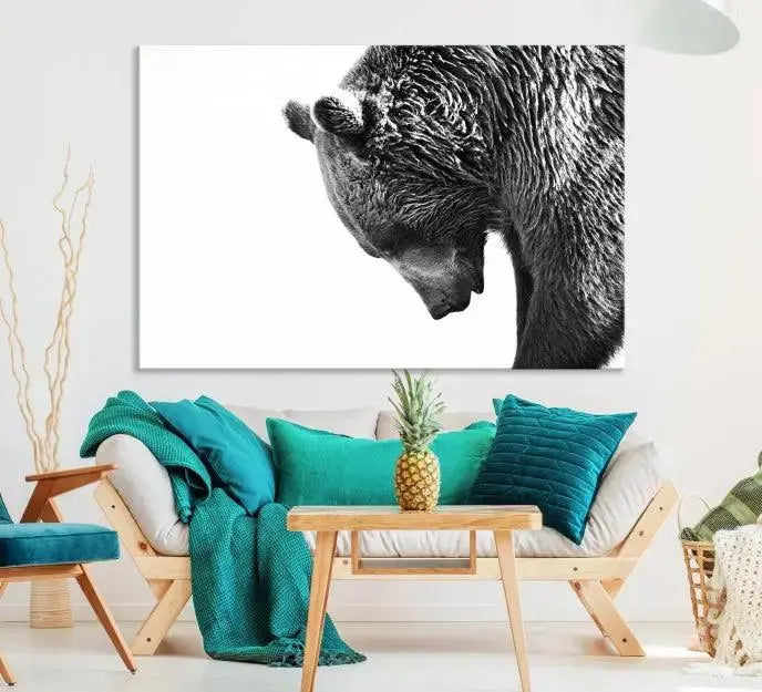 Black and White Grizzly 399 Bear Canvas Print Wall Art | Large Wildlife Canvas Print for Living Room, Office, Cabin Decor