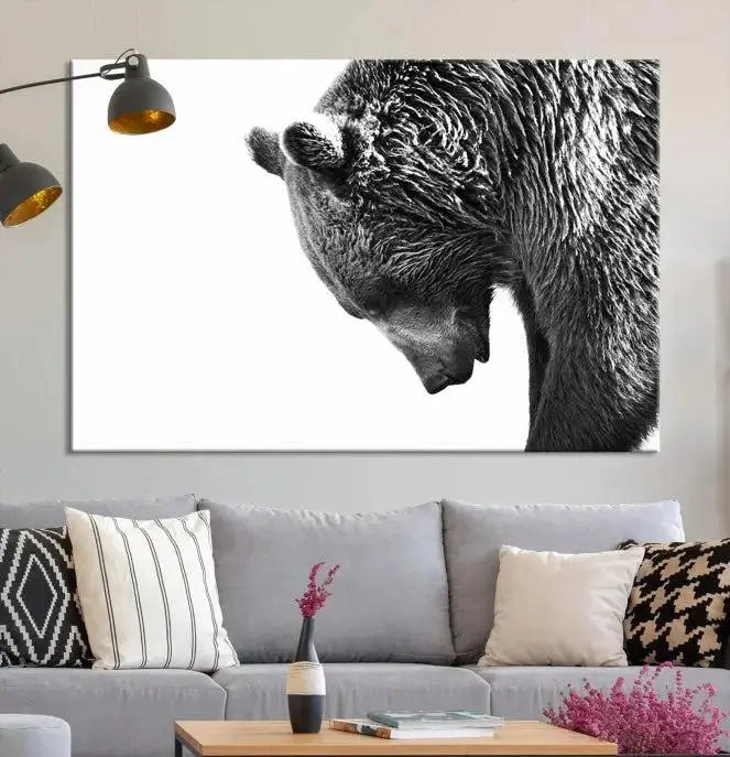 Black and White Grizzly 399 Bear Canvas Print Wall Art | Large Wildlife Canvas Print for Living Room, Office, Cabin Decor