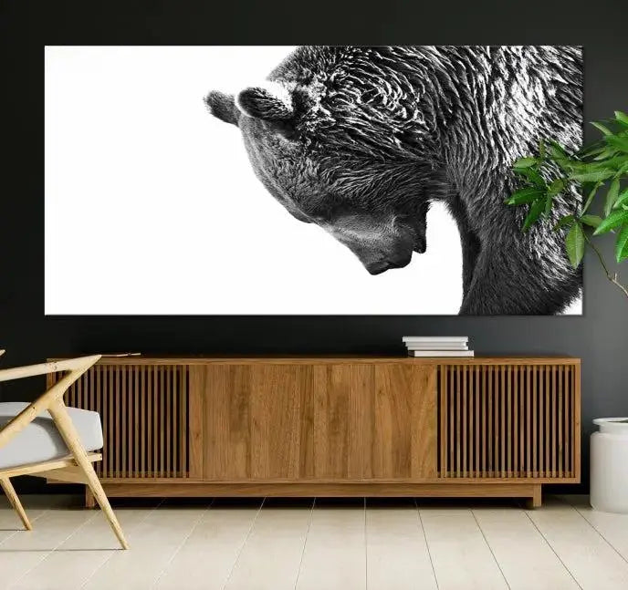 Black and White Grizzly 399 Bear Canvas Print Wall Art | Large Wildlife Canvas Print for Living Room, Office, Cabin Decor