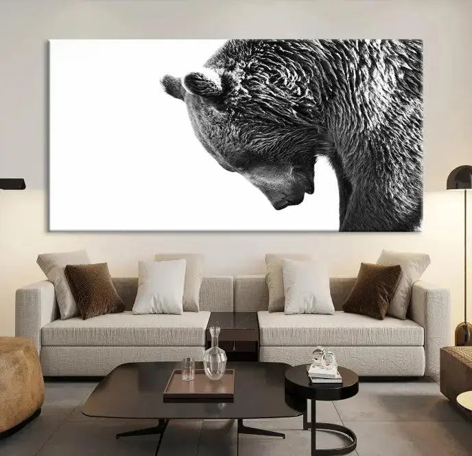 Black and White Grizzly 399 Bear Canvas Print Wall Art | Large Wildlife Canvas Print for Living Room, Office, Cabin Decor
