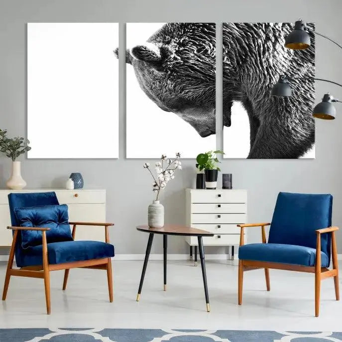 Black and White Grizzly 399 Bear Canvas Print Wall Art | Large Wildlife Canvas Print for Living Room, Office, Cabin Decor