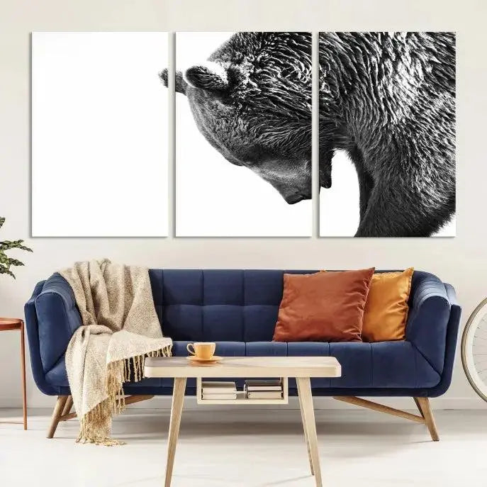 Black and White Grizzly 399 Bear Canvas Print Wall Art | Large Wildlife Canvas Print for Living Room, Office, Cabin Decor