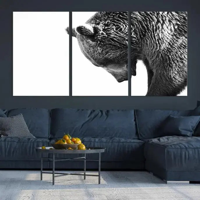 Black and White Grizzly 399 Bear Canvas Print Wall Art | Large Wildlife Canvas Print for Living Room, Office, Cabin Decor