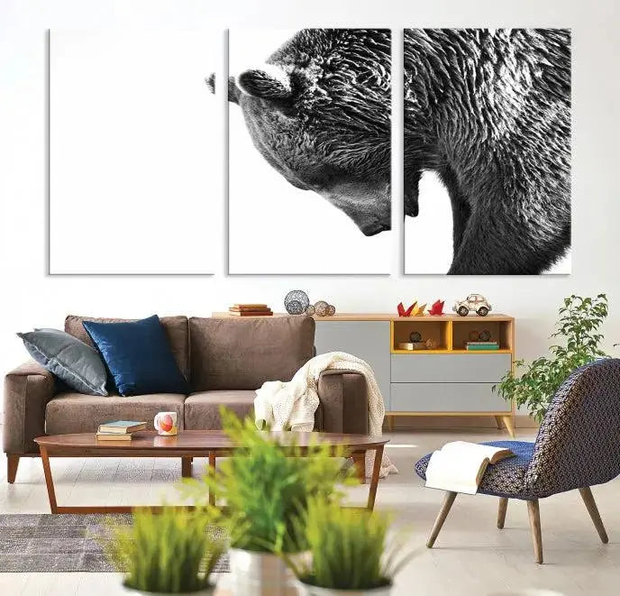 Black and White Grizzly 399 Bear Canvas Print Wall Art | Large Wildlife Canvas Print for Living Room, Office, Cabin Decor