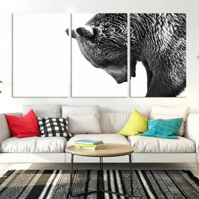 Black and White Grizzly 399 Bear Canvas Print Wall Art | Large Wildlife Canvas Print for Living Room, Office, Cabin Decor