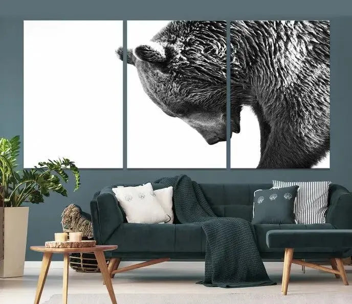 Black and White Grizzly 399 Bear Canvas Print Wall Art | Large Wildlife Canvas Print for Living Room, Office, Cabin Decor