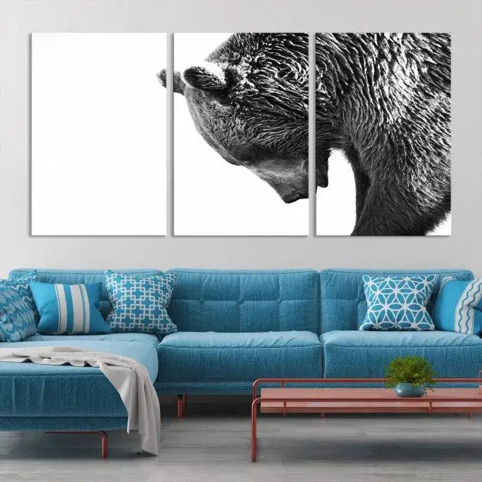 Black and White Grizzly 399 Bear Canvas Print Wall Art | Large Wildlife Canvas Print for Living Room, Office, Cabin Decor