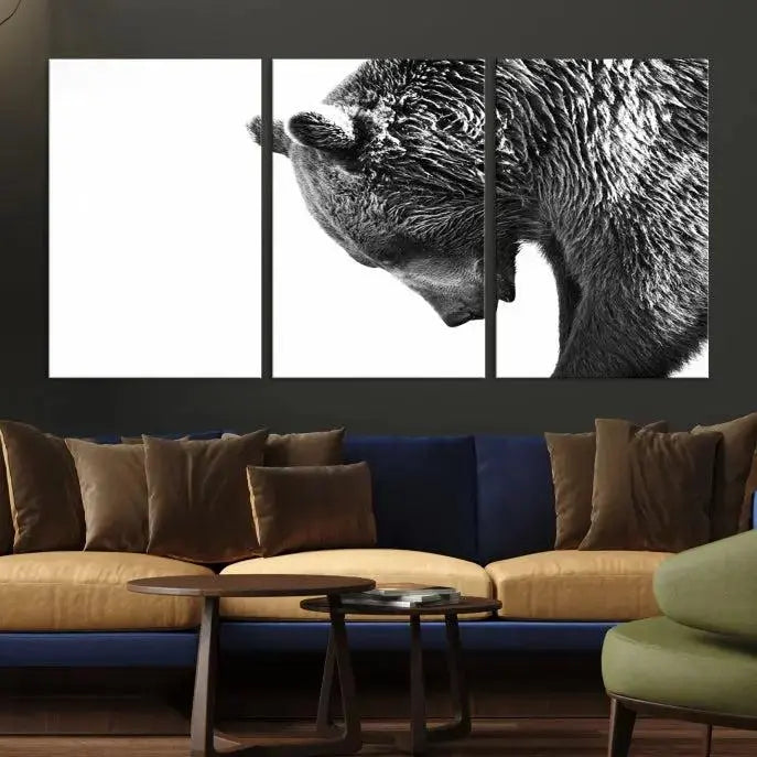 Black and White Grizzly 399 Bear Canvas Print Wall Art | Large Wildlife Canvas Print for Living Room, Office, Cabin Decor