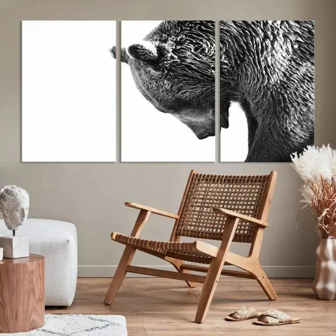 Black and White Grizzly 399 Bear Canvas Print Wall Art | Large Wildlife Canvas Print for Living Room, Office, Cabin Decor
