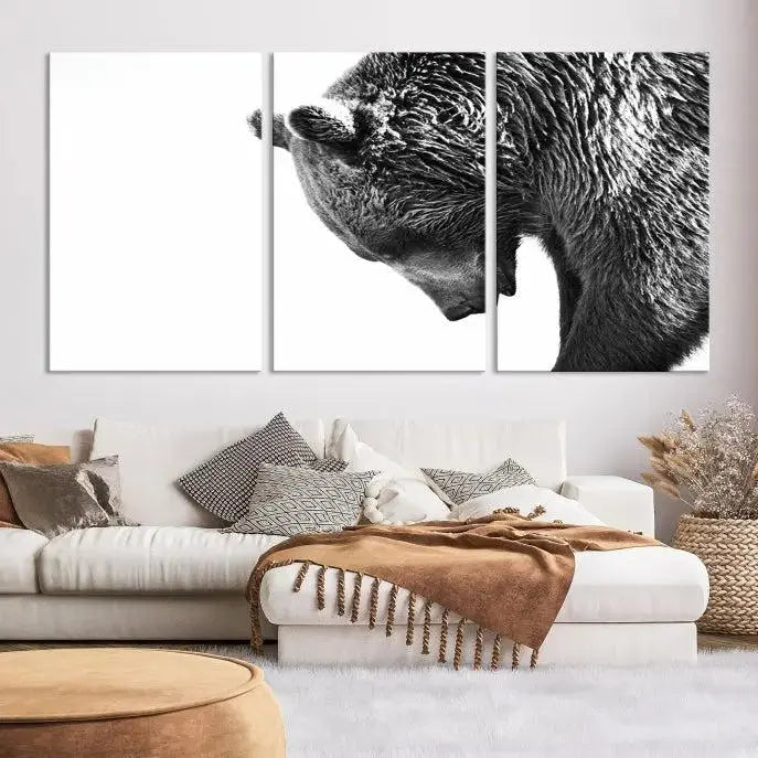 Black and White Grizzly 399 Bear Canvas Print Wall Art | Large Wildlife Canvas Print for Living Room, Office, Cabin Decor