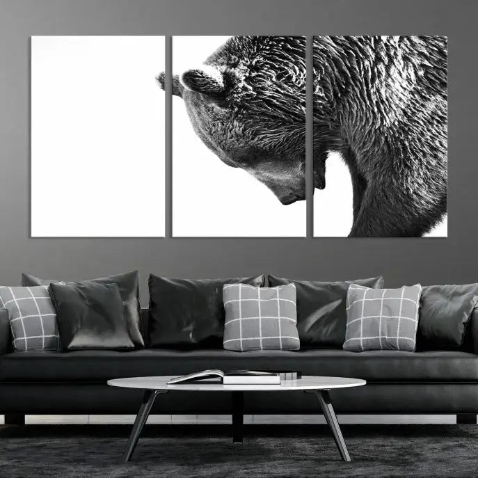 Black and White Grizzly 399 Bear Canvas Print Wall Art | Large Wildlife Canvas Print for Living Room, Office, Cabin Decor