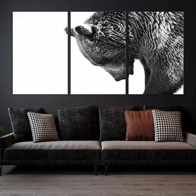 Black and White Grizzly 399 Bear Canvas Print Wall Art | Large Wildlife Canvas Print for Living Room, Office, Cabin Decor